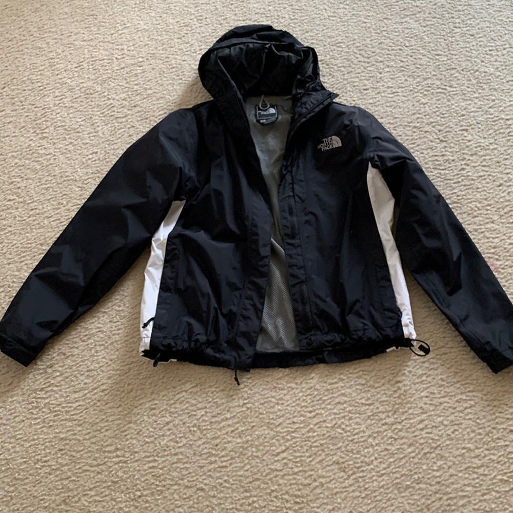 The North Face hooded Spring jacket with hood Black & white strip on sides Small